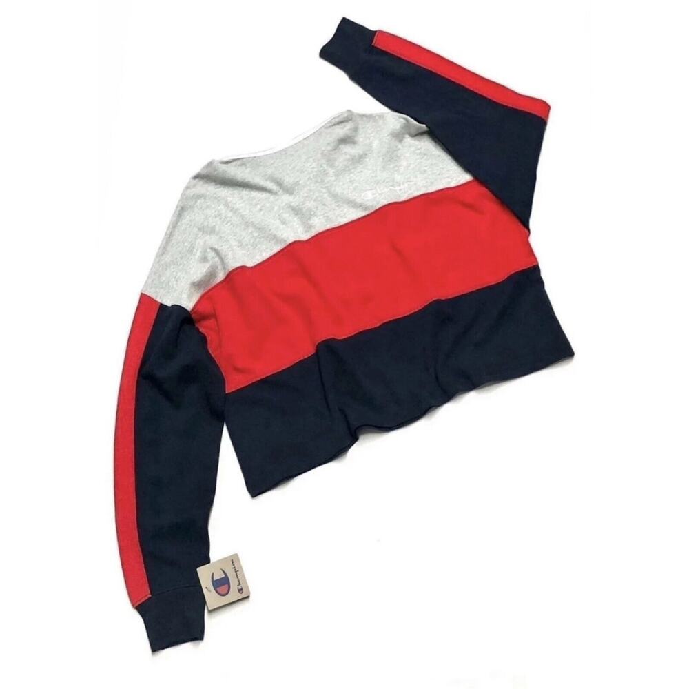 Champion Rugby Crop Top Polo Shirt Collar Womens Sz XL Colorblock Red Blue - Picture 10 of 11